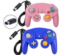 2 Packs Classic Gamecube Shock Joypad Controller Wired for Wii NGC Game Cube Compatible (Blue & Pink)