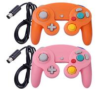2 Packs Classic Gamecube Shock Joypad Controller Wired for Wii NGC Game Cube Compatible (Orange & Pink)