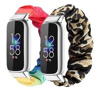 2 Packs Compatible with Fitbit Luxe Bands for Women Girl, Scrunchies Cloth Soft Pattern Printed Fabric Luxe Wristband Bracelet Elastic Straps for Fitbit Luxe Fitness Tracker (Color-E)