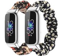 2 Packs Compatible with Fitbit Luxe Bands for Women Girl, Scrunchies Cloth Soft Pattern Printed Fabric Luxe Wristband Bracelet Elastic Straps for Fitbit Luxe Fitness Tracker (Color-A)
