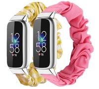 2 Packs Compatible with Fitbit Luxe Bands for Women Girl, Scrunchies Cloth Soft Pattern Printed Fabric Luxe Wristband Bracelet Elastic Straps for Fitbit Luxe Fitness Tracker (Color-D)