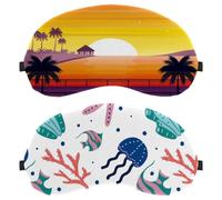 2 Packs Coral Starfish Sea Weed Pattern Sleep Mask, Completely Block Out Light Eye Mask for Side Sleeper, Zero Eye Pressure Night Blindfold, Adjustable Eye Shade Cover