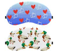 2 Packs Cute Green Head Ducks on White Background Sleep Mask, Completely Block Out Light Eye Mask for Side Sleeper, Zero Eye Pressure Night Blindfold, Adjustable Eye Shade Cover