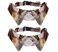 2 Packs Daisy with Cute Cake on Retro Wood Background Dog Collar with Bowtie, Adjustable Cute Lapel Design Bowtie Pet Collar for Small Dogs Puppies and Cats