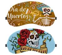 2 Packs Day of The Dead Skull Rose Blue Eye Mask, Sleep Mask for Side Sleeper, Soft Sleeping Eye Mask for Women Men, Complete Light Blocking, Zero Pressure Night Blindfold