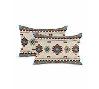 2 Packs Decorative Cotton Throw Pillow Covers, Native Americans in The US Totem Indian Style Geometric 12 x 20 Inch Rectangle Reversible Soft Cushion Case for Couch Bedroom Sofa Living Room Chair Car