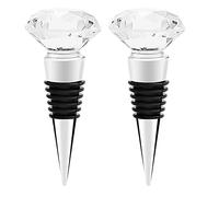 2 Packs Decorative Crystal Wine Bottle Stopper, Reusable Wine Plug, Diamond Wine Saver with Gift Box, Made of Zinc Alloy and Glass, for Wedding, Bar, Holiday Party