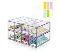 2 Packs Desk Organizer with 8 Drawers, Acrylic Stackable Desktop Storage Box, Clear Dustproof Makeup Drawer Organiser with Removable Drawer, Plastic Sunglasses, Pen Display Case for Office (2 Packs)