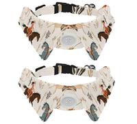 2 Packs Dog Collar with Bowtie, Retro Wild West Cowgirls Rodeo Leaves Pattern Adjustable Cute Lapel Design Bow Tie Pet Collar for Small Dogs Puppies and Cats