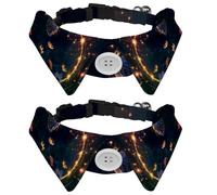 2 Packs Dog Collars with Bow Tie and Bell, Butterfly with Flowers in the Sky Sparkle Trail Adjustable Cat Bow Ties Collar for Small Medium Boys and Girls Pets Puppies Kittens
