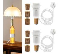 2 Packs E14 Bottle Lamp Kit, 240CM Cable, Bottle Light Adaptor Kit with 3 Sizes of Stoppers, Lamp Kits Do It Yourself, Table Lamp Fittings, DIY Lamps Making Kits for Various Bottles, White