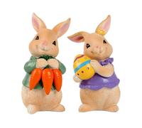 2 Packs Easter Bunny Decorations Spring Easter Rabbit Statue with Resurrection Eggs & Carrots Home Garden Decor Resin Crafts Farmhouse Country Style Figurines