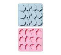 2 Packs Easter Theme Silicone Moulds 12 Grids Squirrel Pumpkin Shape Ice Candy Gummy Chocolate Fondant Molds for Cake Topper Decorating DIY Tools for Polymer Clay Resin Wax Soap Jelly (Blue+Pink)