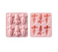 2 Packs Easter Theme Silicone Moulds 6-Cavity Cartoon Carrot Candy Gummy Chocolate Fondant Molds for Cake Topper Decorating DIY Tools for Polymer Clay Resin Wax Soap Jelly (Pink)
