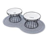 2 Packs Elevated Cat Bowls with Non-Slip Mat, Anti-Vomiting Raised Cat Food Plates with Metal Stand, Protect Cat’s Spine, Dishwasher Safe Ceramic Cat Dishes, Pet Food Feeding Station