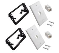 2 Packs Ethernet Wall Plates Single Gang 1 Port RJ45 Cat6 Keystone Jack Female to Female, Trapezoidal Inline Coupler with Standard Size, with Single Gang Low Voltage Mounting Bracket