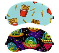 2 Packs Eye Mask, Alien Monsters Cartoon Sleep Mask for Side Sleeper, Soft Sleeping Eye Mask for Women Men, Complete Light Blocking, Zero Pressure Night Blindfold
