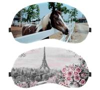 2 Packs Eye Mask, Eiffel Tower Roses Beautiful Sleeping Eye Mask for Side Sleeper, Zero Eye Pressure Night Blindfold, Adjustable Sleep Cover, Completely Block Out Light Eye Shade