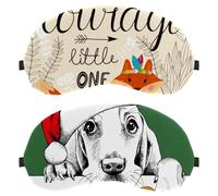 2 Packs Eye Mask for Side Sleeper, Sleeping Mask, Merry Christmas Dog with Red Hat Paint Green White Sleep Eye Mask, Soft Eye Shade Cover for Travel, Nap, Plane, Light Blocking