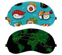 2 Packs Eye Mask, Sleep Mask for Side Sleeper, Dark Green World Map Plaid Background Soft Sleeping Eye Mask for Women Men, Complete Light Blocking, Zero Pressure Night Blindfold