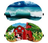 2 Packs Eye Mask, Sleeping Eye Mask for Side Sleeper, Farm Animals Wind Turbines Zero Eye Pressure Night Blindfold, Adjustable Sleep Cover, Completely Block Out Light Eye Shade