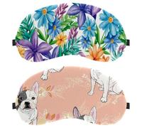 2 Packs Eye Mask, Sleeping Eye Mask for Side Sleeper, Pug Dog Flower Leaves Zero Eye Pressure Night Blindfold, Adjustable Sleep Cover, Completely Block Out Light Eye Shade