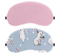 2 Packs Eye Mask, Sleeping Eye Mask for Side Sleeper, Rabbit Eating Dots Zero Eye Pressure Night Blindfold, Adjustable Sleep Cover, Completely Block Out Light Eye Shade