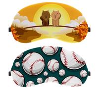2 Packs Eye Mask, Sleeping Eye Mask for Side Sleeper, White Baseball Dark Green Zero Eye Pressure Night Blindfold, Adjustable Sleep Cover, Block Out Light Eye Shade