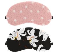 2 Packs Eye Mask, White Flower Lily Black Sleeping Eye Mask for Side Sleeper, Zero Eye Pressure Night Blindfold, Adjustable Sleep Cover, Completely Block Out Light Eye Shade