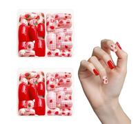 2 Packs False Nails for Girls, Cute Strawberry Flower Fake Nail Cartoon Stick on Nails Girls Nail Art Decoration for Women Girls DIY Manicure