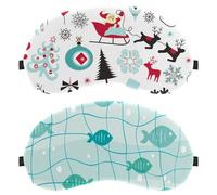2 Packs Fish Net Green Pattern Watercolor Sleep Mask for Side Sleeper Men Women, Light Blocking Eye Mask Cover Eyeshade with Adjustable Strap, Night Blindfold