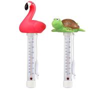 2 Packs Floating Pool Thermometer, Flamingo & Turtle Design Large Size Easy Accurate Readings for Water Temperature, Shatter Resistant with String for Outdoor & Indoor Swimming Pools & Spas