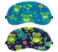 2 Packs Flower Cartoon Happy Frogs Sleep Eye Mask for Side Sleeper, Sleeping Mask, Light Blocking Eye Mask, Soft Eye Shade Cover for Travel, Nap, Plane
