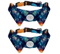 2 Packs Galaxy Universe Planet Dog Collar with Bowtie, Shirt Style Bow Tie, Adjustable Cat Collar for Small Dogs Puppies Cats Rabbits