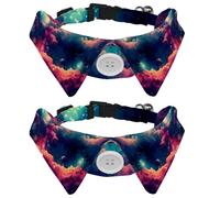 2 Packs Galaxy Universe Planet Shirt Style Dog Collar, Adjustable Pet Collars with Bow Tie, Cute Cat Bow Tie Ring for Small Medium Boys Girls Cats Dogs Puppies