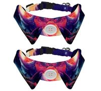 2 Packs Galaxy Universe Planet Small Dog Collar with Bow Tie, Adjustable Puppy Collar, Pet Tuxedo Bowties for Cats Dogs Rabbits