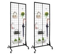 2 packs Grid Wall Display Stand 60x160cm - 1.96'x5.2' Ft, Floorstanding Wire Grid Panel Rack with Wheels, Detachable Gridwall with Extra Hooks for Retail Art Fair Show Vendor Events
