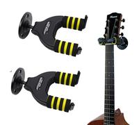 2 Packs Guitar Hanger Wall Mount, Auto Lock Walnut Wood Guitar Holder Hook Wall Stand for Classical, Acoustic, Electric Guitar, Bass, Black