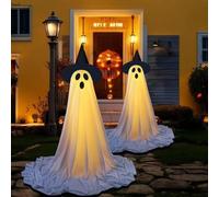 2 Packs Halloween Decorations Outdoor, Large Lighted White Cloth Ghosts Halloweens Party Decoration, Frightening Standing Ghosts with LED Lights, Outside Decor for Yards Porches Gardens Lawn Party