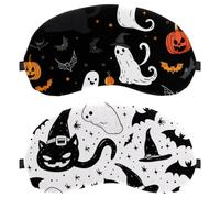 2 Packs Halloween Ghost Pumpkin Bat White Background Eye Mask for Side Sleeper, Sleeping Mask, Sleep Eye Mask, Soft Eye Shade Cover for Travel, Nap, Plane, Light Blocking