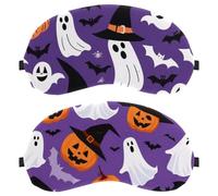 2 Packs Halloween Ghost Pumpkin Bats Purple Sleep Mask, Completely Block Out Light Eye Mask for Side Sleeper, Zero Eye Pressure Night Blindfold, Adjustable Eye Shade Cover