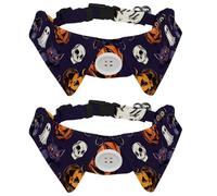 2 Packs Halloween Pumpkin Ghost Cats Shirt Style Dog Collar, Adjustable Pet Collars with Bow Tie, Cute Cat Bow Tie Ring for Small Medium Boys Girls Cats Dogs Puppies