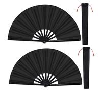 2 Packs Handheld Folding Fans, Large Chinese Tai Chi Folding Fan in Black, Nylon Cloth Kung Fu Fan with Holder Sleeve, for Men and Women, Performance Dance Decor, Festival Supplies, 25.4 x 13.4 Inches