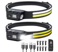 2 Packs Head Torch Rechargeable Detachable, 230° Wide Beam LED Headtorch 8 Lighting Modes with Motion Sensor, Magnetic Headlamp Waterproof with Battery Level Indicator for Running Camping Fishing