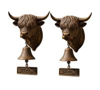 2 Packs Highland Cow Welcome Bell - Vintage Rustic Metal Doorbell with Loud Sound, Farmhouse Wall Mounted Decor for Porch & Garden, Unique Gift