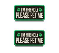 2 Packs I am Friendly Please Pet Me Funny ESA Animals Vests/Harnesses Patch Hook & Loop Embroidered Fastener Badge Emblem for Service Dog Working Guide Dog Animals Harness Collar-Green