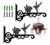 2 Packs Iron Plant Hanger,Rust-Resistant Metal Hanging Basket Brackets,Decorative Flowers and Birds Silhouette Design Wall Hanging Hooks,Plant Hooks for Garden Plants Bird Feeders Lanterns Wind Chime