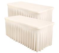 2 Packs Ivory Spandex Table Clothes for 6 Foot Rectangle Table, Spandex Table Covers 6FT Stretch Table Skirts Rectangle Tables Wrinkle Free Fitted Table Cover for Event, Wedding, Banquet & Parties