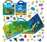 2 Packs Jelly Sticker Book, 72 Thick Animals Jelly Stickers Waterproof Gel Cling Decals, Wild & Marine Animal-Themed Matching Game, Reusable Craft Activity Book Educational Learning Toys for Toddlers