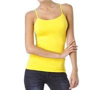 2 Packs Ladies Cotton Vests Thin Strap Scoop Neck Stretch Camisole - Sizes & Colours ***Free Same Day Postage*** (Large 42 UK 14, Charcoal & Yellow)